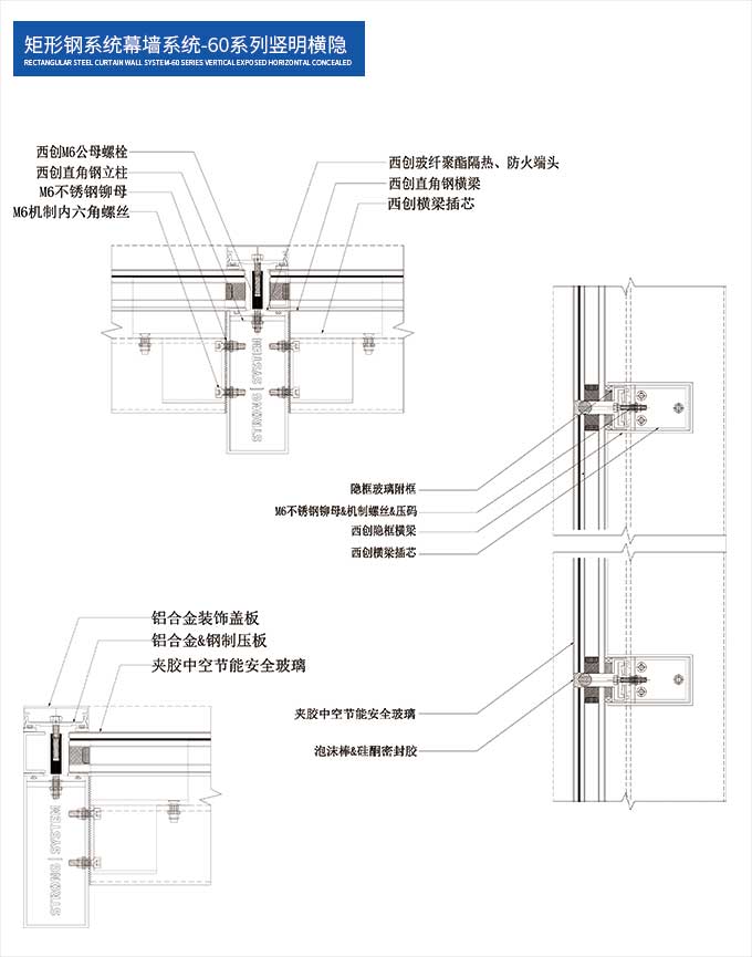 矩形鋼系統(tǒng)幕墻系統(tǒng)-60系列豎明橫隱(圖1)